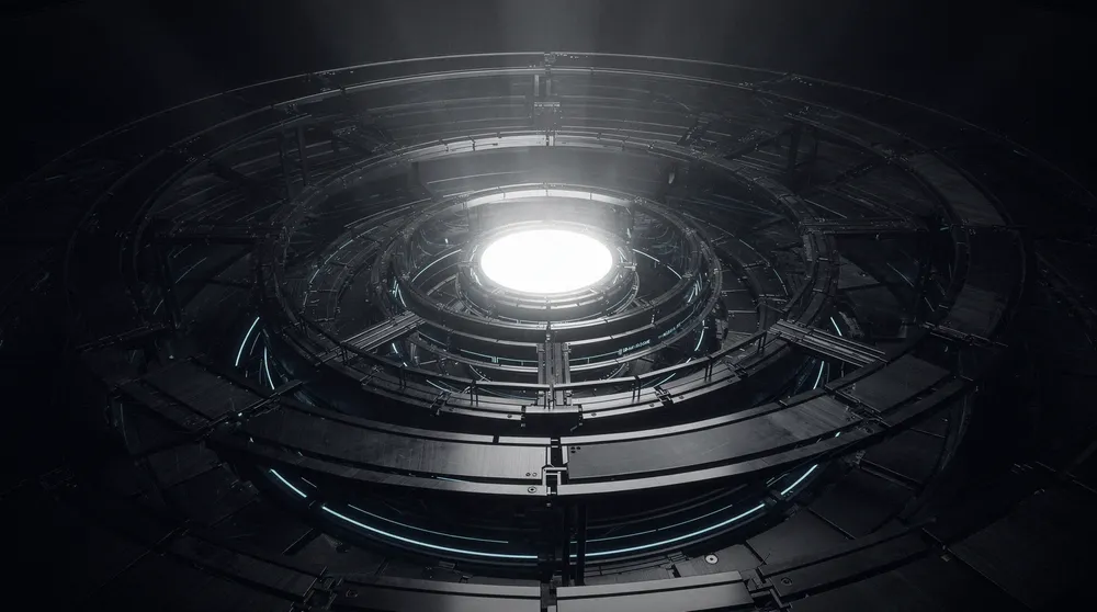 Concentric machined rings seen from above, surrounding a bright central core.